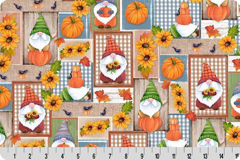 Shannon Fabrics Gnome For Fall Digital Cuddle Multi Minky Fabric
