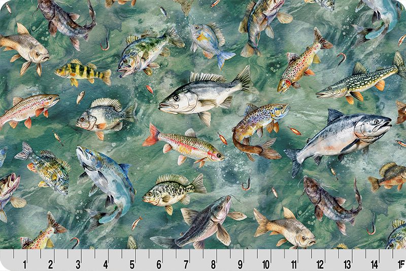Shannon Fabrics Hoffman Fish Digital Cuddle Moss Minky Fabric