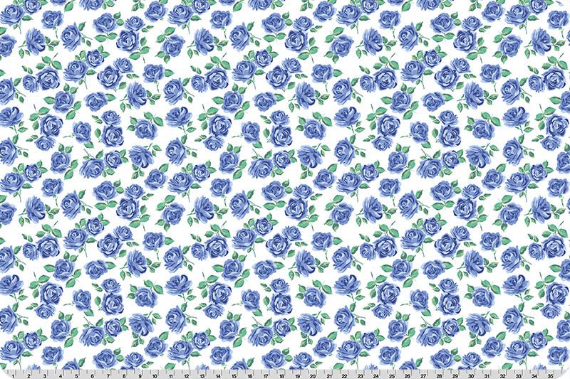 Shannon Fabrics Quilting Cuddle Cottage Rose Lane Yorkshire Blue Bonnet 1.5mm 44" Wide Minky Fabric - On Pins & Needles Quilting Co.
