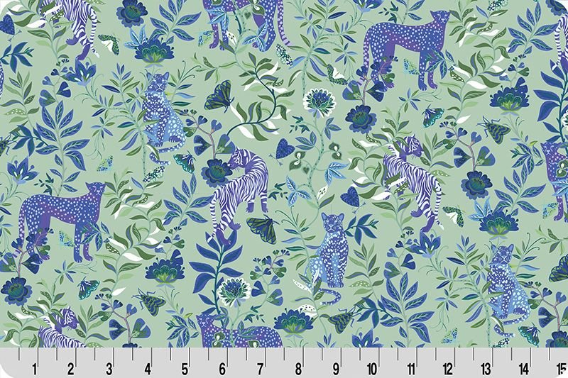 Shannon Fabrics Quilting Cuddle Wanderlust Big Cats Blue 1.5mm 44" Wide Minky Fabric - On Pins & Needles Quilting Co.