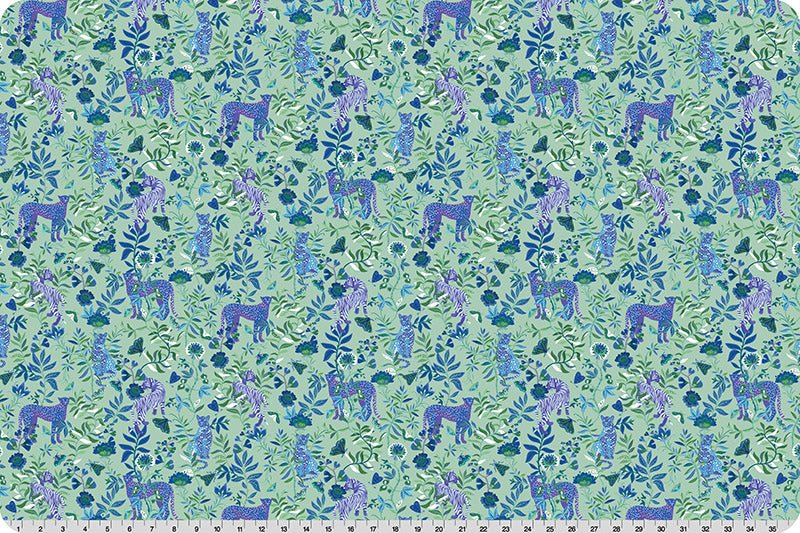 Shannon Fabrics Quilting Cuddle Wanderlust Big Cats Blue 1.5mm 44" Wide Minky Fabric - On Pins & Needles Quilting Co.