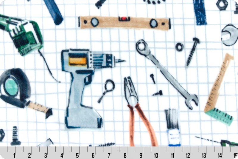 Shannon Fabrics Tool Time Digital Cuddle Multi Minky Fabric - On Pins & Needles Quilting Co.