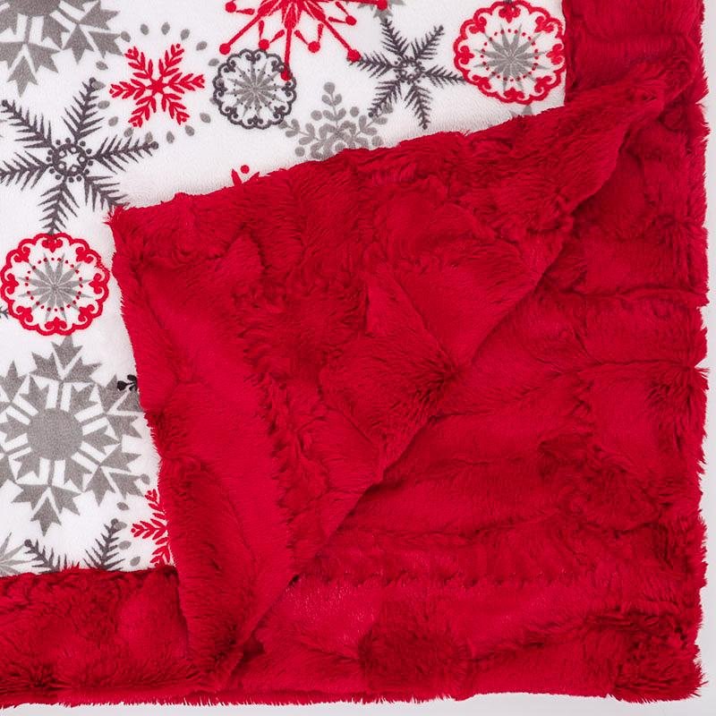 Ice Crystals Scarlet Print & Hide Cardinal Luxe Soft Minky Blanket - On Pins & Needles Quilting Co.