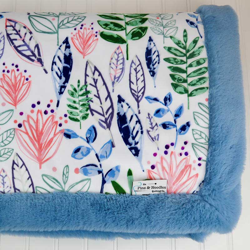 OPN Customs Modern Leaf & Seal Bluejay Luxe Soft Minky Blanket - On Pins & Needles Quilting Co.