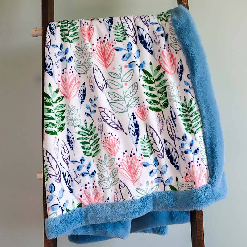OPN Customs Modern Leaf & Seal Bluejay Luxe Soft Minky Blanket - On Pins & Needles Quilting Co.