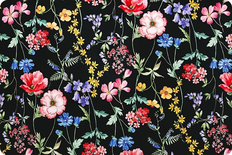 Shannon Fabrics Florist Digital Cuddle Black Minky Fabric (PRICE PER 1/2 YARD) - On Pins & Needles Quilting Co.