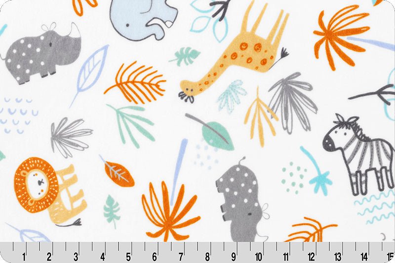 Shannon Fabrics Jungle Friends Dusty Blue Digital Cuddle Minky Fabric (PRICE PER 1/2 YARD) - On Pins & Needles Quilting Co.