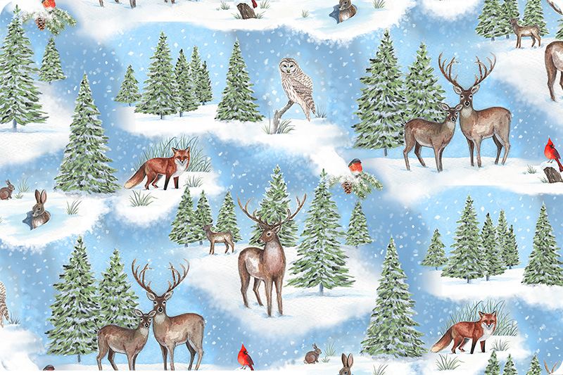 Shannon Fabrics Winter Glen Digital Cuddle Blue Minky Fabric