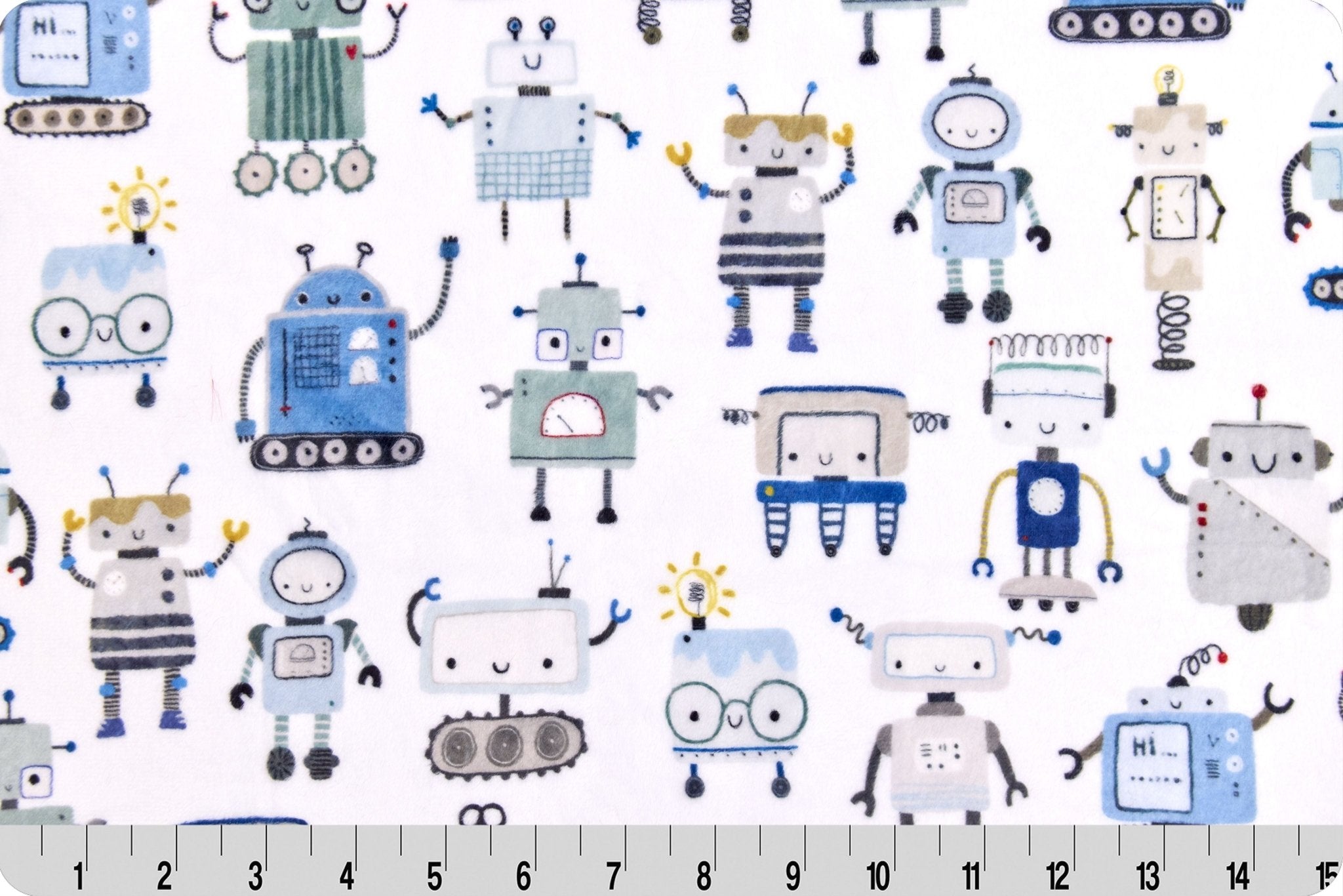 Shannon Fabrics Digital Cuddle Beep Bop Robot Multi Minky Fabric - On Pins & Needles Quilting Co.