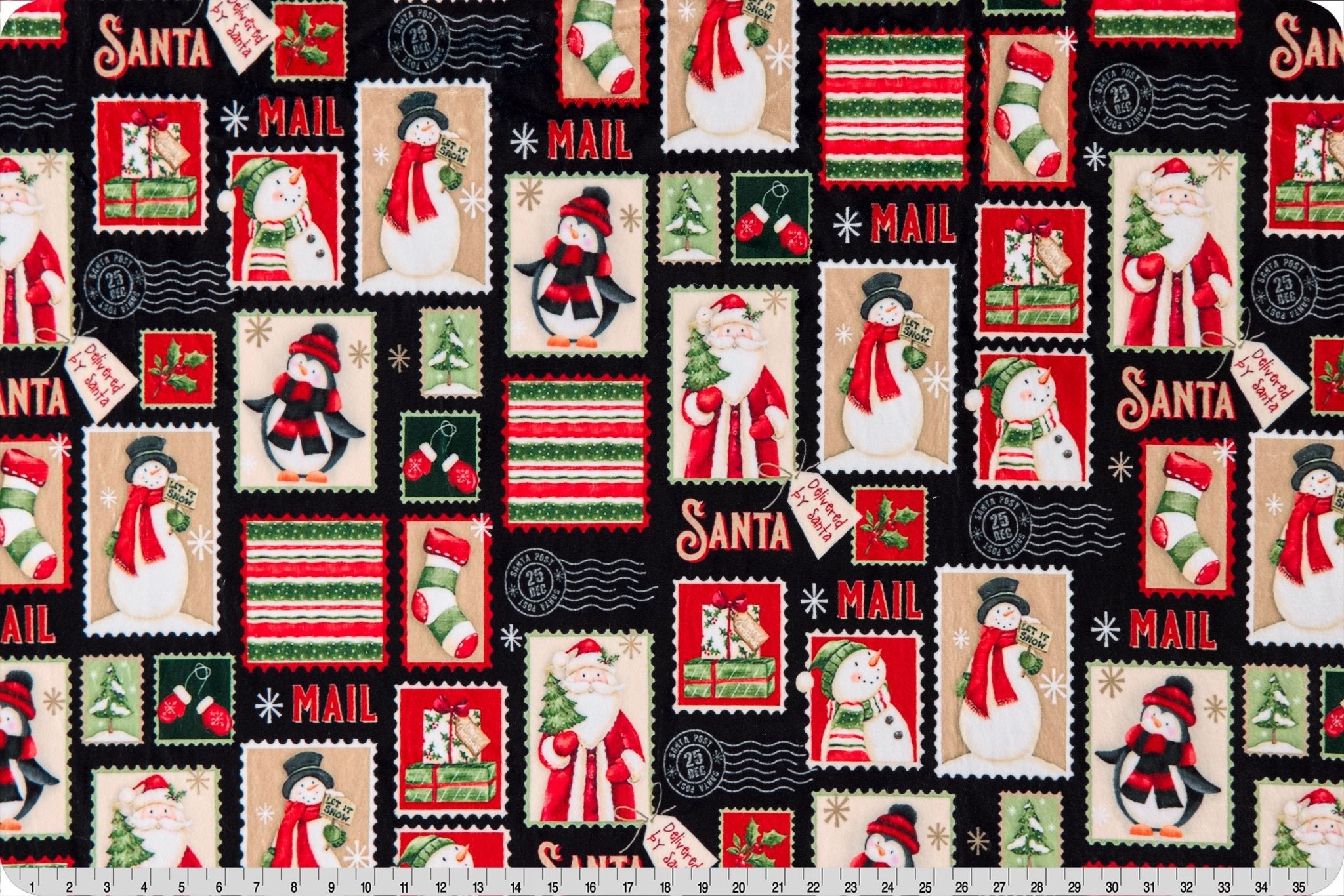 Shannon Fabrics Digital Cuddle Merry Mail Black Minky Fabric - On Pins & Needles Quilting Co.