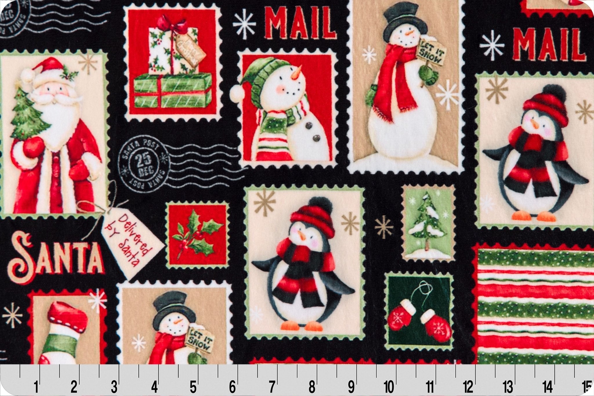 Shannon Fabrics Digital Cuddle Merry Mail Black Minky Fabric - On Pins & Needles Quilting Co.