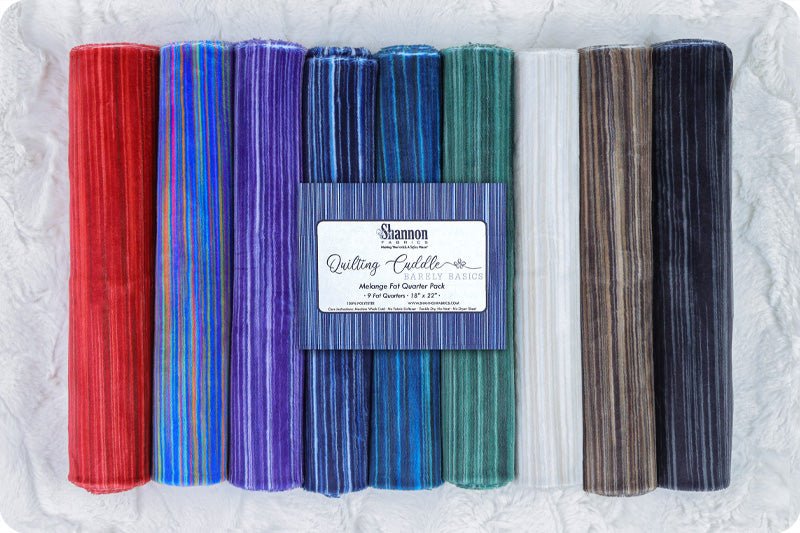 Shannon Fabrics Quilting Cuddle Melange Fat Quarter Pack with nine colorful minky fabrics
