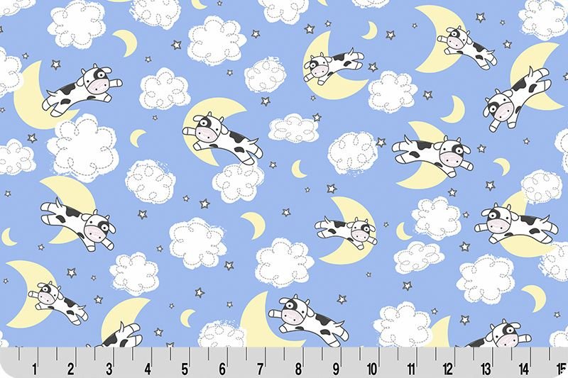 Shannon Fabrics Quilting Cuddle Goodnight Farm Over The Moon Blue 1.5mm 44" Wide Minky Fabric