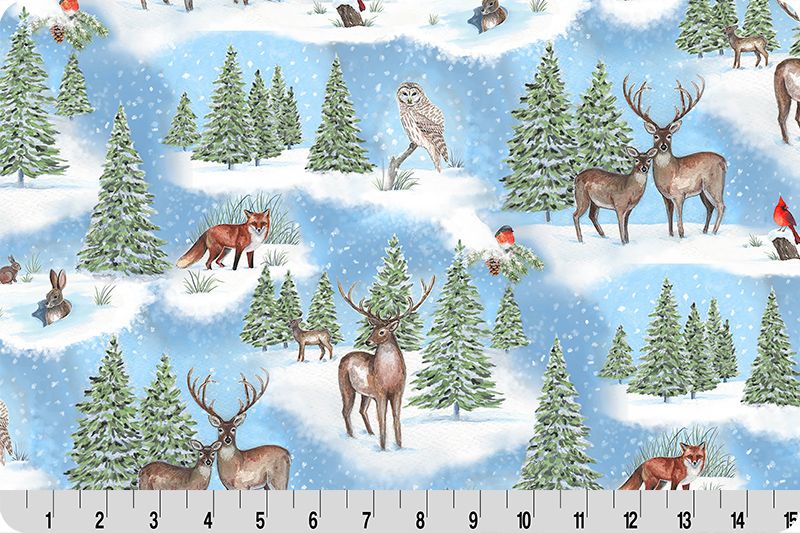 Shannon Fabrics Winter Glen Digital Cuddle Blue Minky Fabric - On Pins & Needles Quilting Co.
