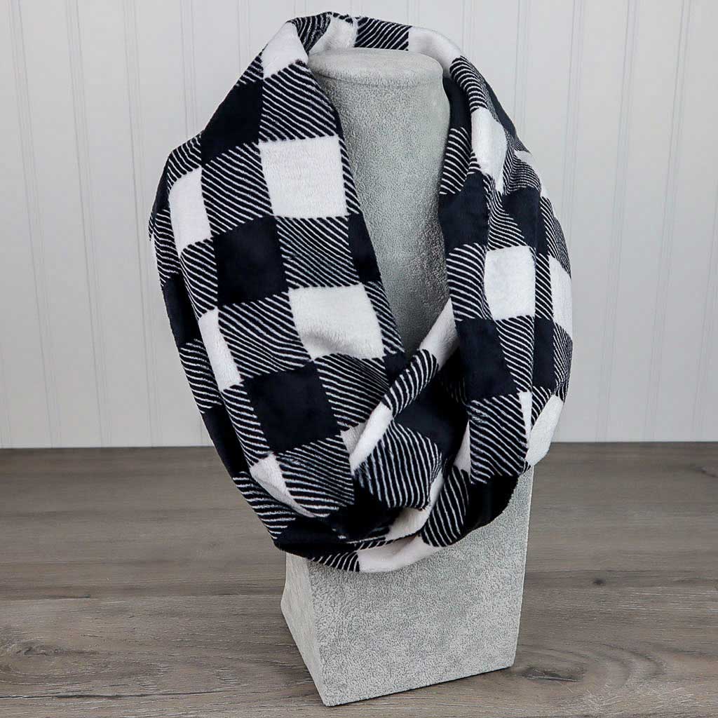 Buffalo Check Black/White Minky Infinity Scarf - On Pins & Needles Quilting Co.
