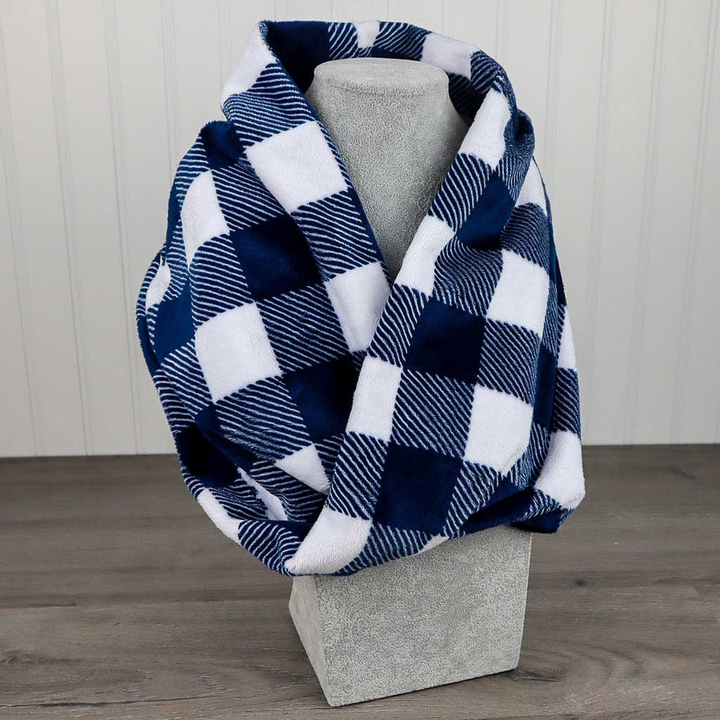 Buffalo Check Navy/Snow Minky Infinity Scarf - On Pins & Needles Quilting Co.