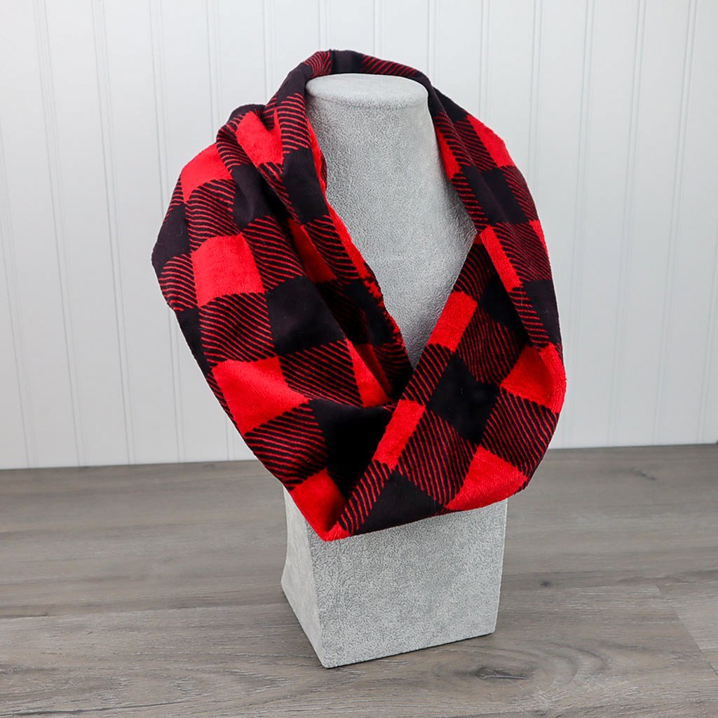 Buffalo Check Scarlet/Black Minky Infinity Scarf - On Pins & Needles Quilting Co.