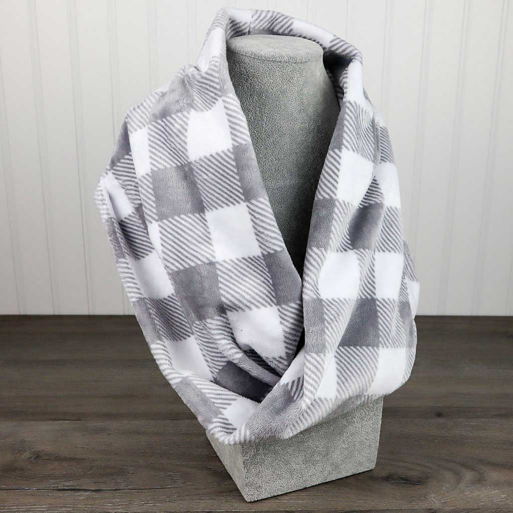 Buffalo Check Steel/Snow Minky Infinity Scarf - On Pins & Needles Quilting Co.