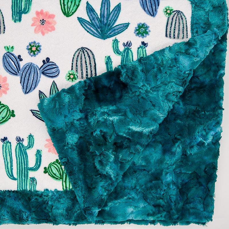 Cactus Bloom Print & Mallard Galaxy Luxe Soft Minky Blanket - On Pins & Needles Quilting Co.