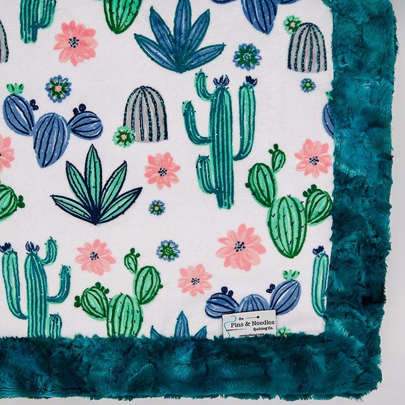 Cactus Bloom Print & Mallard Galaxy Luxe Soft Minky Blanket - On Pins & Needles Quilting Co.