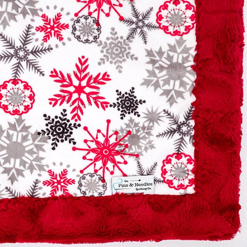 Ice Crystals Scarlet Print & Hide Cardinal Luxe Soft Minky Blanket - On Pins & Needles Quilting Co.