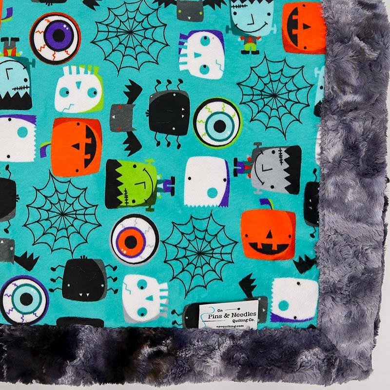 Monster Mash Teal Print & Smoke Galaxy Luxe Soft Minky Blanket - On Pins & Needles Quilting Co.