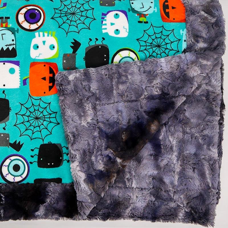 Monster Mash Teal Print & Smoke Galaxy Luxe Soft Minky Blanket - On Pins & Needles Quilting Co.