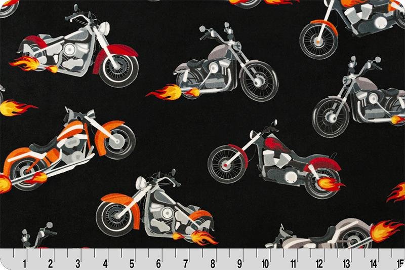 Shannon Digital Cuddle Minky Born To Ride Black (PRICE PER 1/2 YARD) - On Pins & Needles Quilting Co.