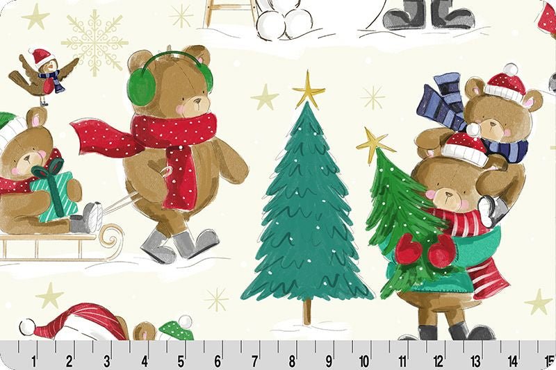 Shannon Fabrics Beary X-Mas Digital Cuddle Scarlet Minky Fabric (PRICE PER 1/2 YARD) - On Pins & Needles Quilting Co.