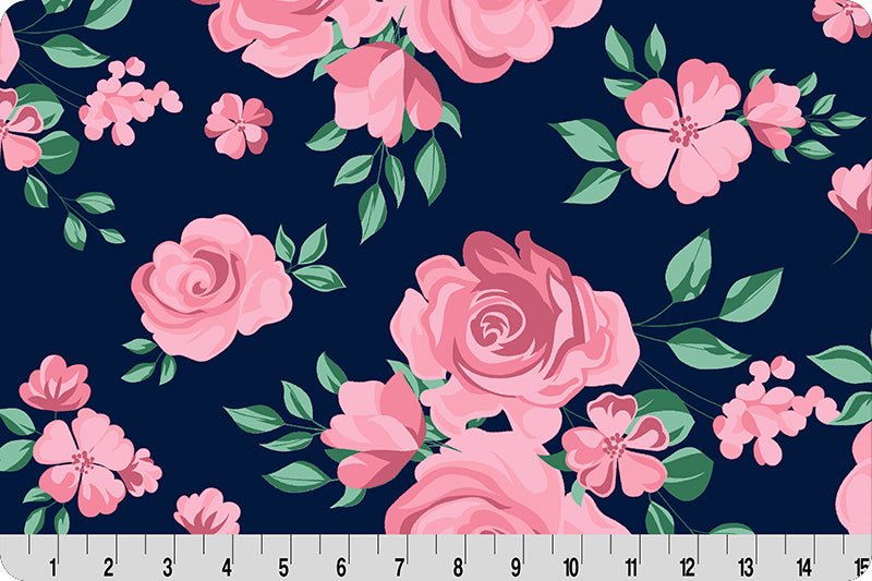 Shannon Fabrics Cuddle Rose Bouquet Navy Minky Fabric (PRICE PER 1/2 YARD) - On Pins & Needles Quilting Co.