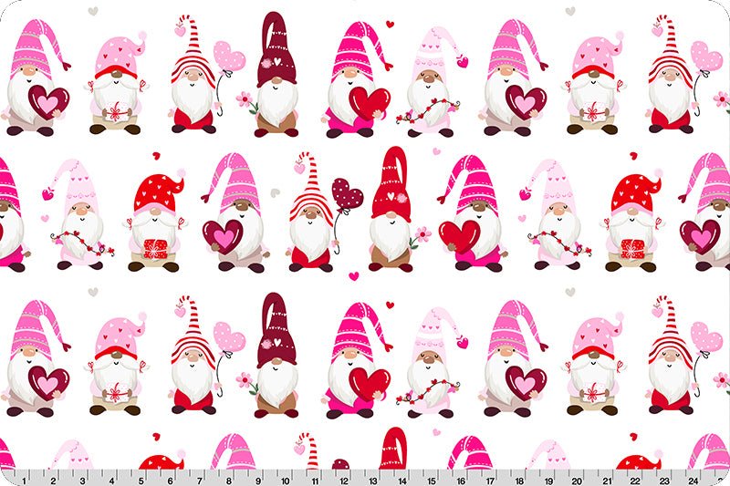 Shannon Fabrics Digital Cuddle Heart Gnomes Scarlet Minky Fabric - On Pins & Needles Quilting Co.