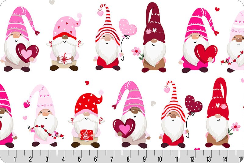 Shannon Fabrics Digital Cuddle Heart Gnomes Scarlet Minky Fabric - On Pins & Needles Quilting Co.