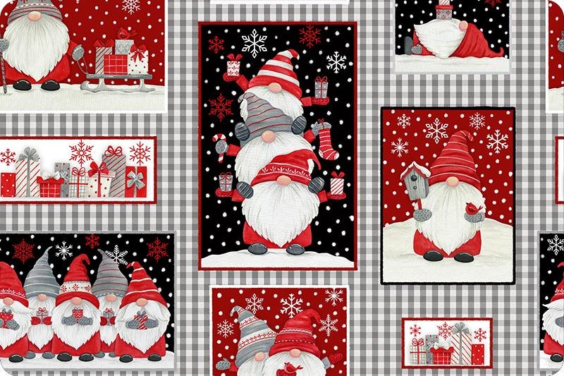 Shannon Fabrics Digital Cuddle Jolly Gnomes Scarlet Minky Fabric (PRICE PER 1/2 YARD) - On Pins & Needles Quilting Co.