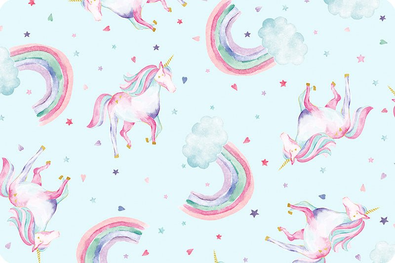 Shannon Fabrics Double-Sided Unicorn Dreams Cloud Cuddle Pale Blue Minky Fabric - On Pins & Needles Quilting Co.