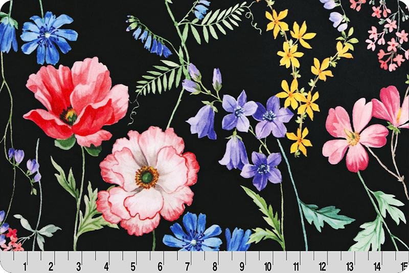Shannon Fabrics Florist Digital Cuddle Black Minky Fabric (PRICE PER 1/2 YARD) - On Pins & Needles Quilting Co.