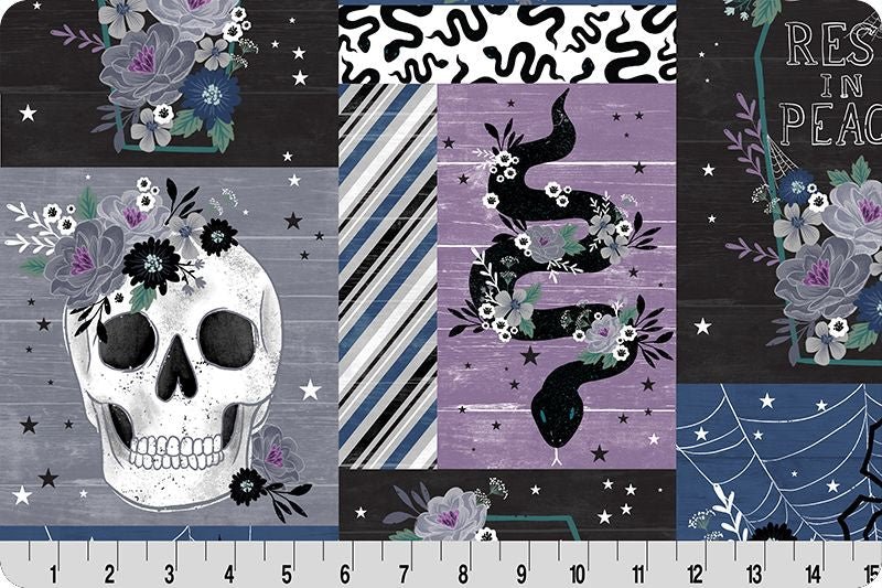 Shannon Fabrics Rest in Peace Digital Cuddle Elderberry Minky Fabric (PRICE PER 1/2 YARD) - On Pins & Needles Quilting Co.