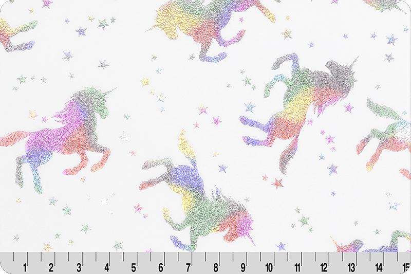 Shannon Fabrics Sparkle Cuddle Glitter Unicorn Snow/Multi Minky Fabric (PRICE PER 1/2 YARD) - On Pins & Needles Quilting Co.